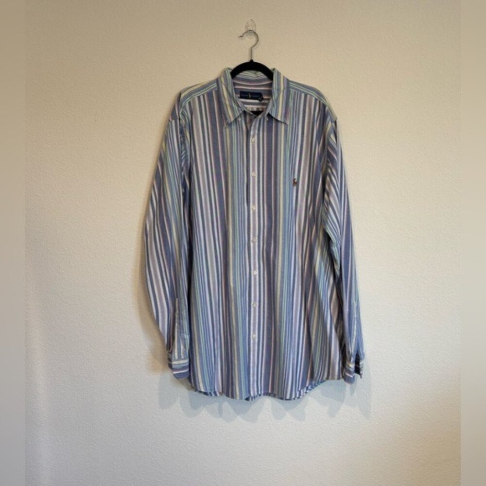 Ralph Lauren Mens Striped Pony Embroidered Button Down Shirt Size XLT